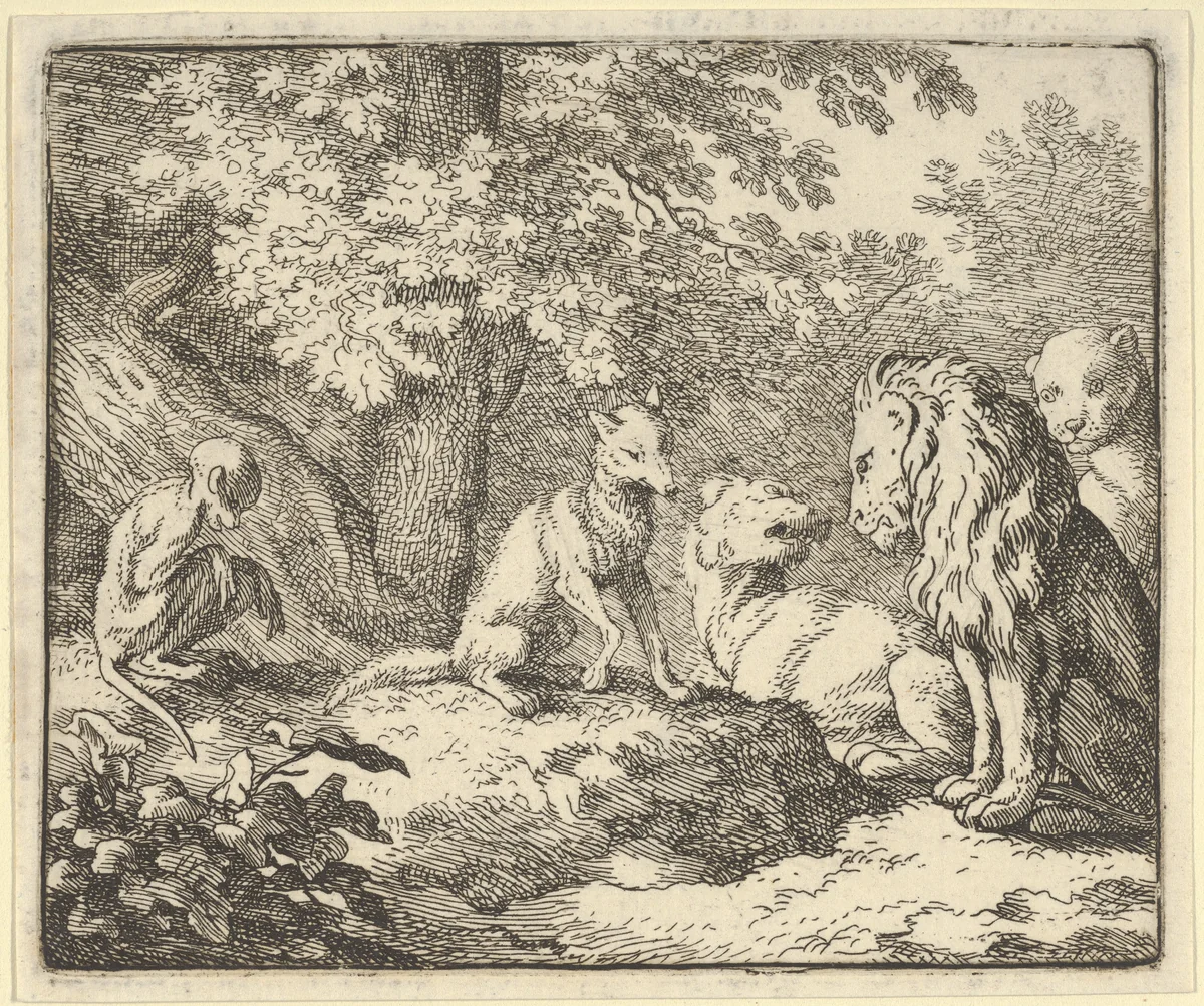 Renard Coninues his False Revelations from Hendrick van Alcmar's Renard The Fox by Allart van Everdingen, print, 1650-1675