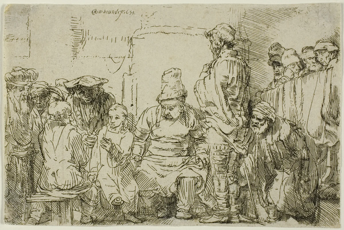 Christ Seated Disputing with the Doctors by Rembrandt van Rijn, print, 1654