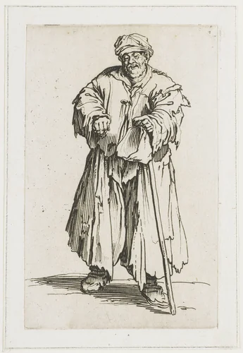 Bedelaar met een zak en een stok by Jacques Callot, print, 1622-1623