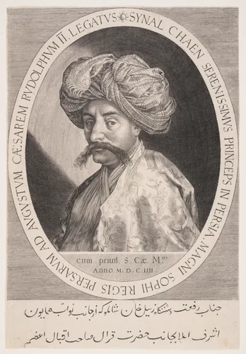 Synal Chaen (Zeynal Khan Shamlu), Persian Ambassador in Prague by Aegidius Sadeler, print, 1604