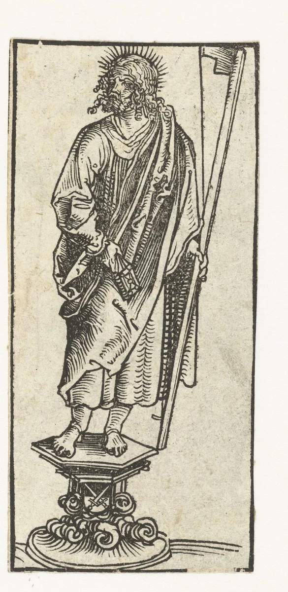 Beeld met Jakobus de Mindere met hoedenmakersboog by Lucas Cranach, print, 1509-1549