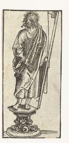Beeld met Jakobus de Mindere met hoedenmakersboog by Lucas Cranach, print, 1509-1549