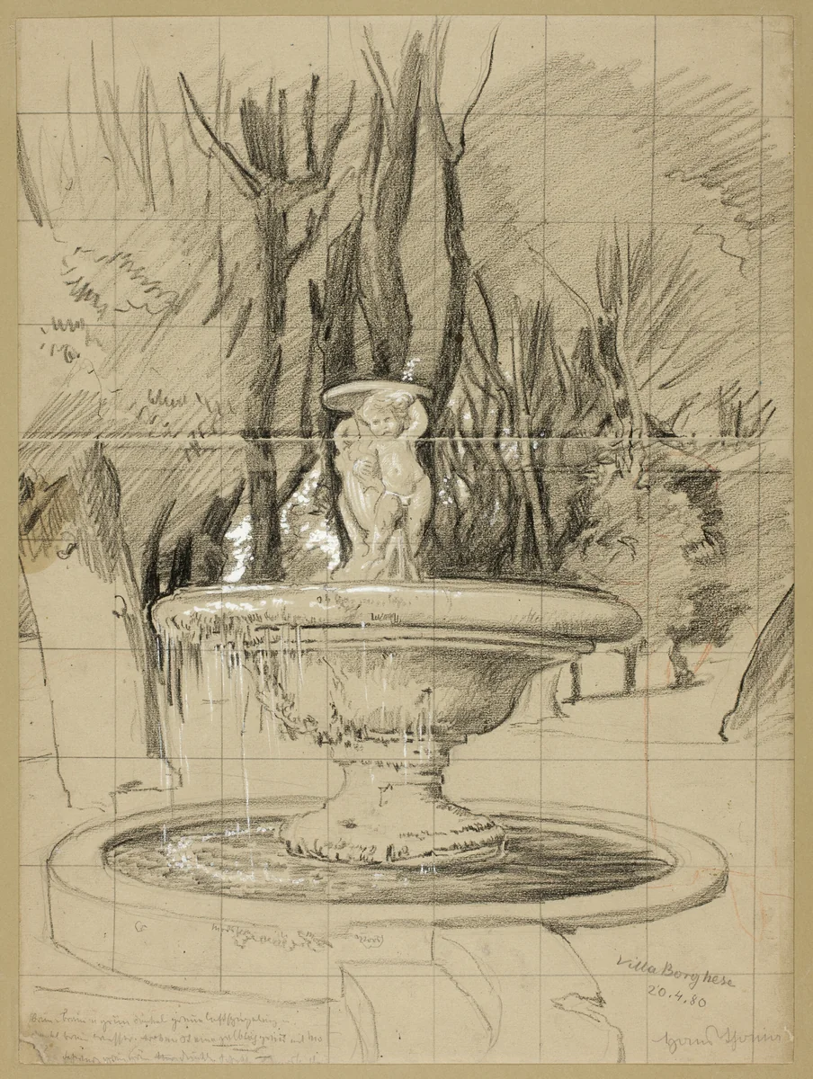 Fountain with Putti in the Garden of the Villa Borghese by Hans Thoma, other, 1880