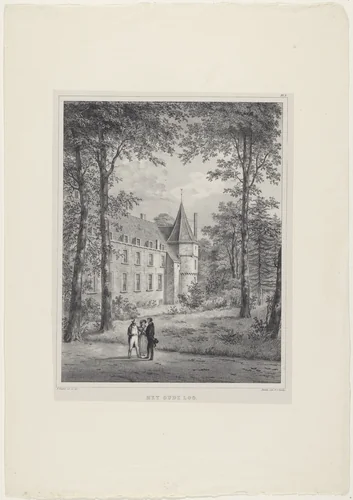 Drie figuren voor Het Oude Loo by anonymous, print, 1822-1845