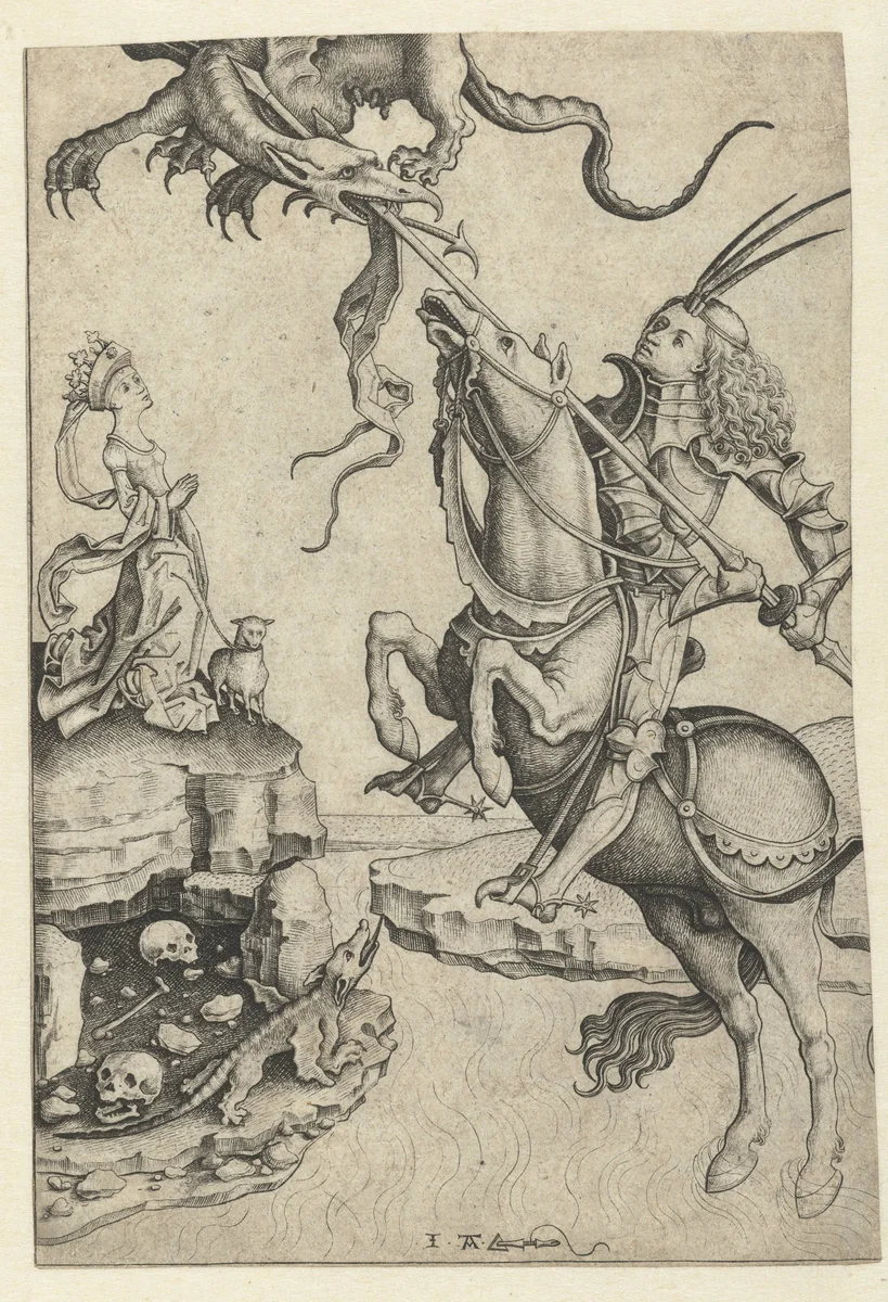 Saint George Slaying the Dragon by Unknown, print, 1470-1480