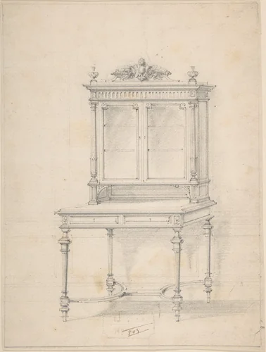 Design for a Desk with Cabinet by anonymous, drawing, 1800-1900