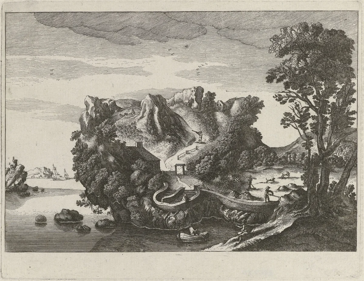 Landschap in de vorm van een mannenhoofd by anonymous, print, 1617-1625