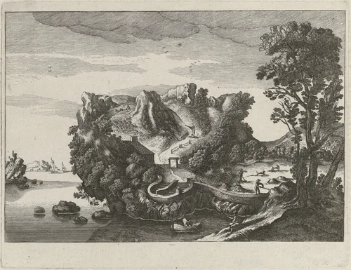 Landschap in de vorm van een mannenhoofd by anonymous, print, 1617-1625