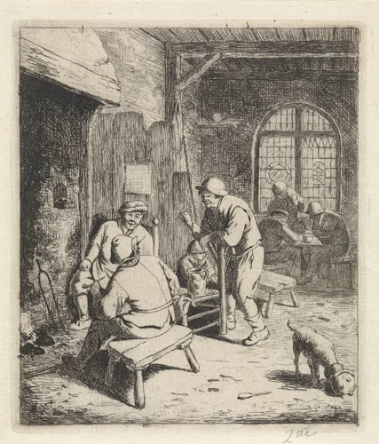 Herberginterieur met rokende en drinkende boeren by Johannes Christiaan Janson, print, 1778-1823