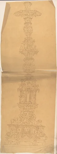 Metal Candlestick with Classical Ornament by anonymous, drawing, 1800-1900