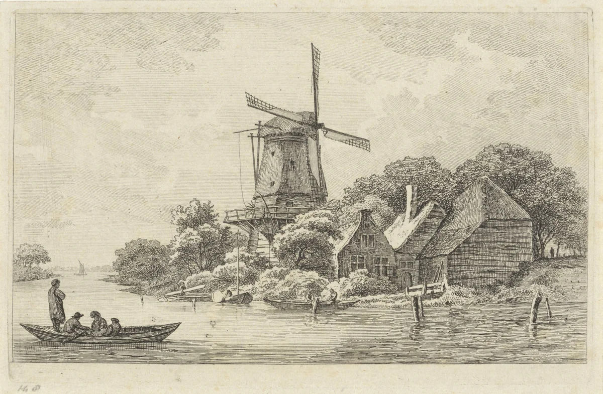 Landschap met molen by Adrianus Serné, print, 1783-1853