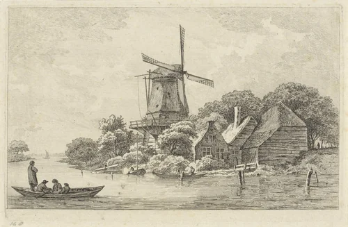 Landschap met molen by Adrianus Serné, print, 1783-1853