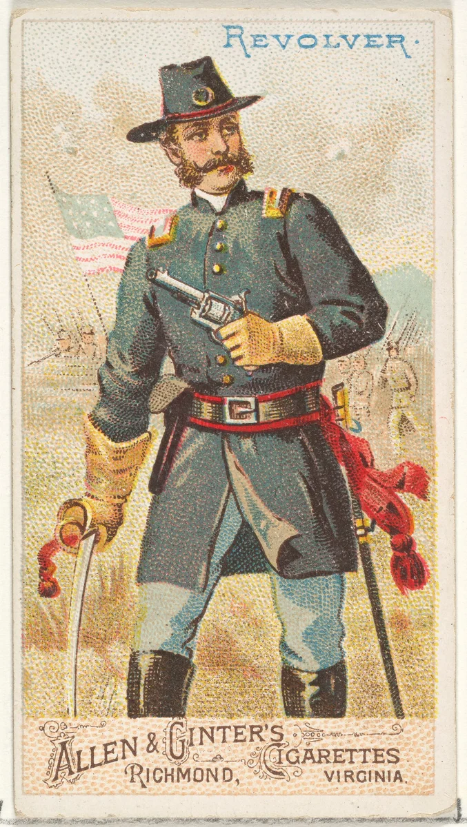 Revolver, from the Arms of All Nations series (N3) for Allen & Ginter Cigarettes Brands by Allen & Ginter, print, 1887