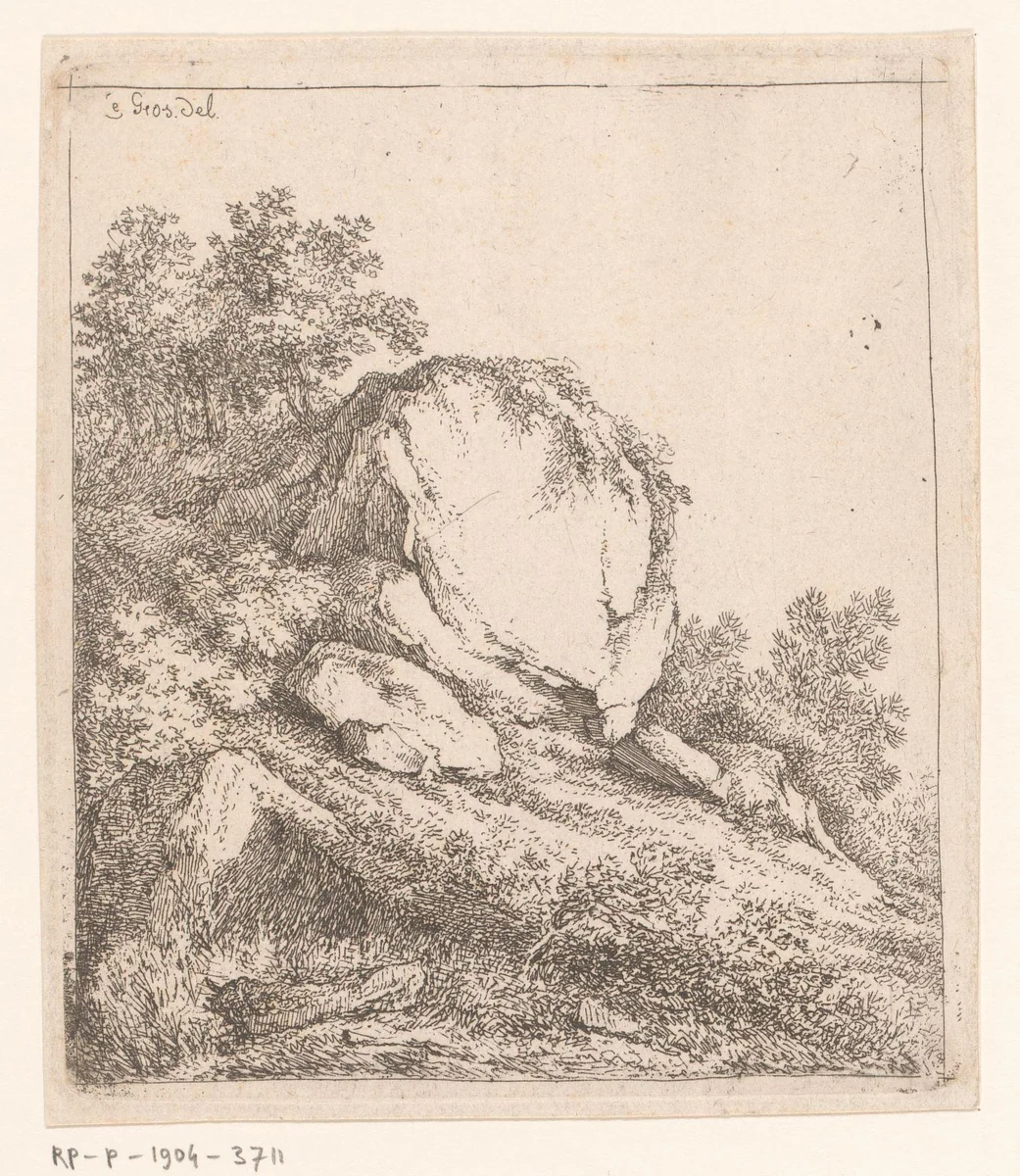 Landschap met rotsblok by Sauveur Legros, print, 1764-1834