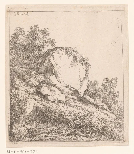 Landschap met rotsblok by Sauveur Legros, print, 1764-1834