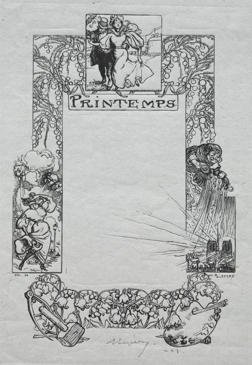 Paris Almanac, 1897: Decorative Border, Spring by Auguste Louis Lepère, print, 1897