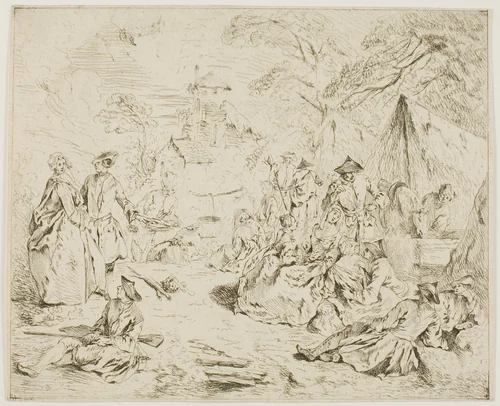 Troops Resting by Jean Baptiste Joseph Pater, print, 1720-1725