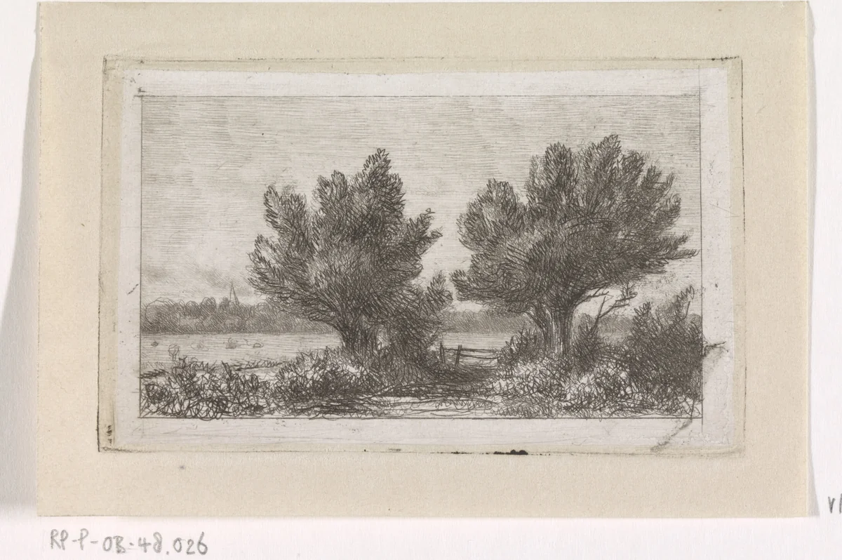 Bomen in een weidelandschap by Jacob Jan van der Maaten, print, 1851