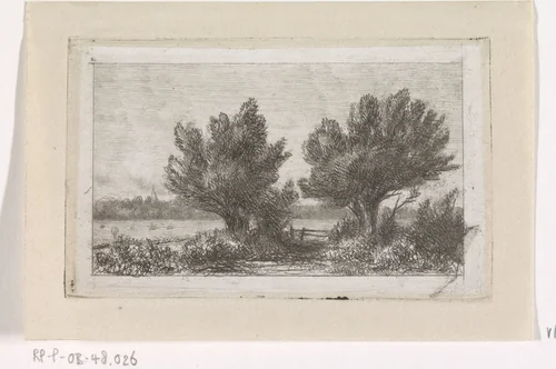 Bomen in een weidelandschap by Jacob Jan van der Maaten, print, 1851