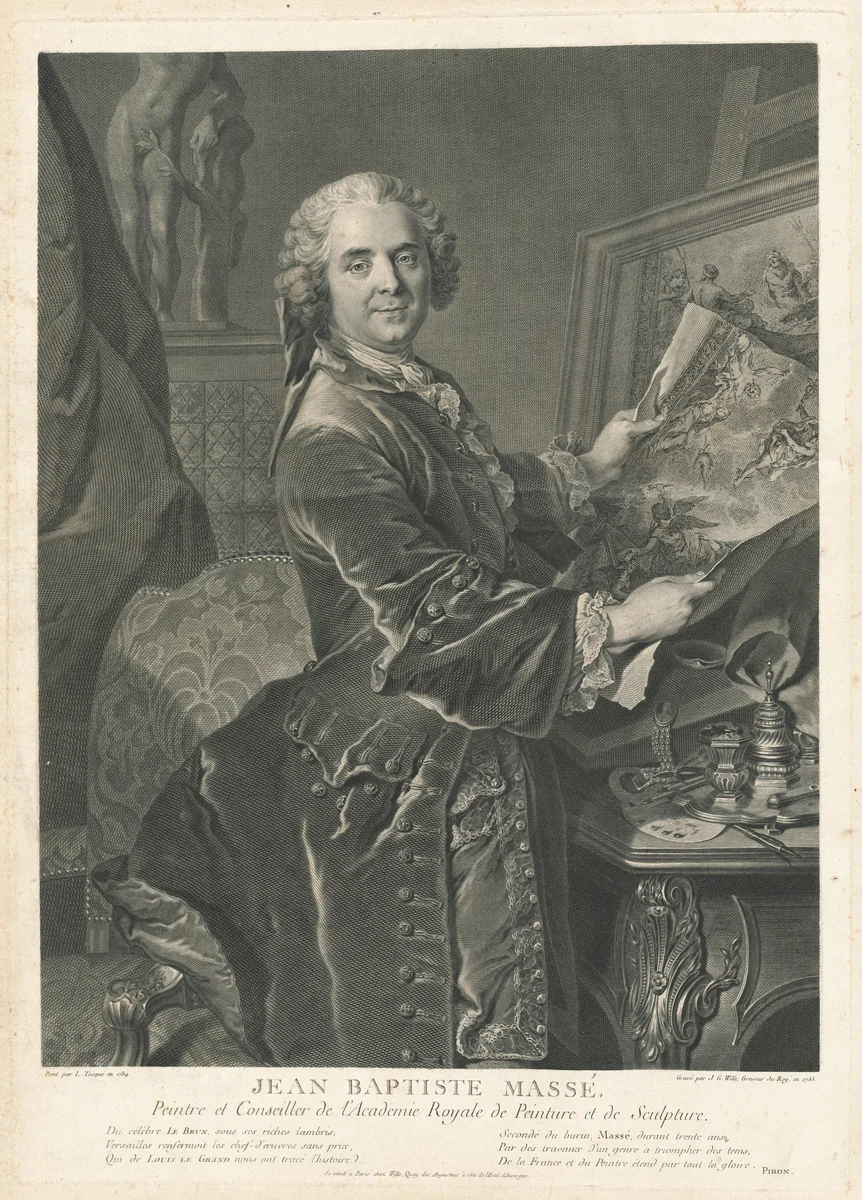 Jean Baptiste Massé by Johann Georg Wille, Louis Tocqué, print, 1755
