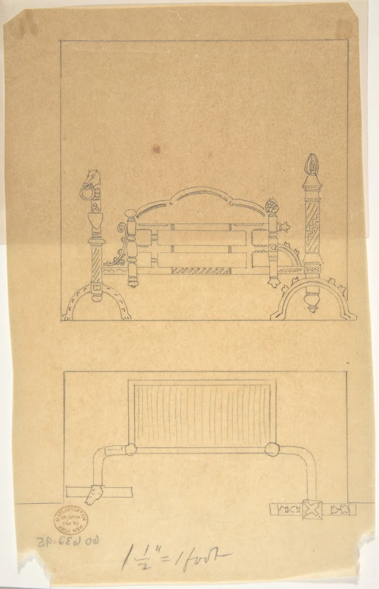 Design for Grate, with Plan by anonymous, drawing, 1800-1900