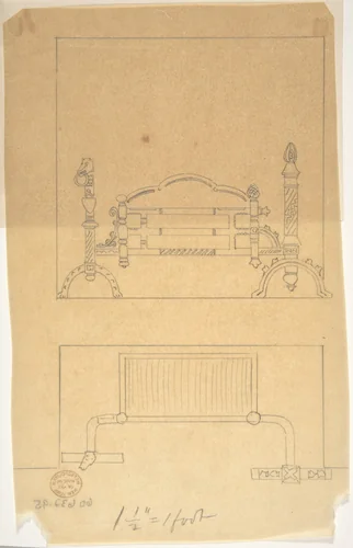 Design for Grate, with Plan by anonymous, drawing, 1800-1900