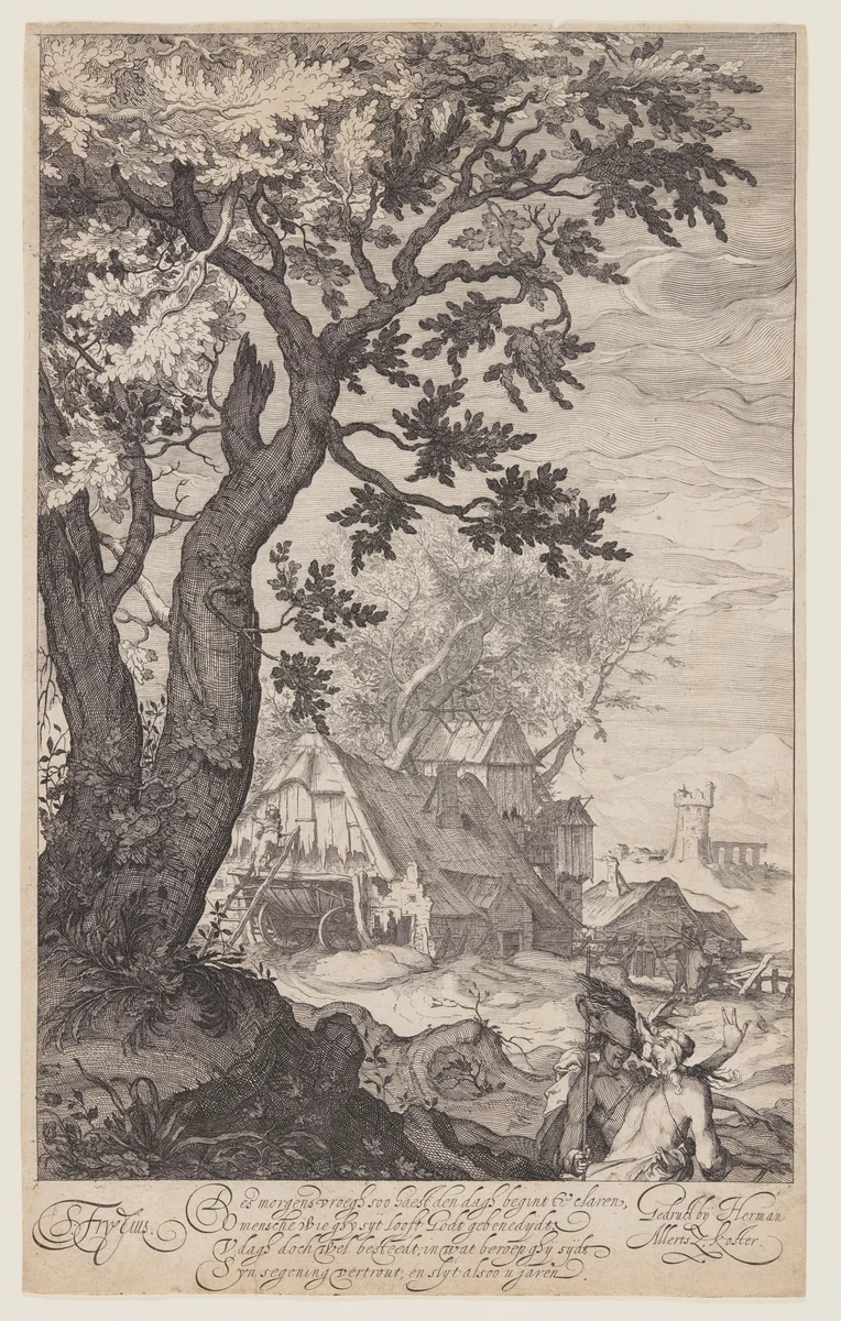 Landscape with a Farmhouse by Simon Frisius, print, 1607-1629