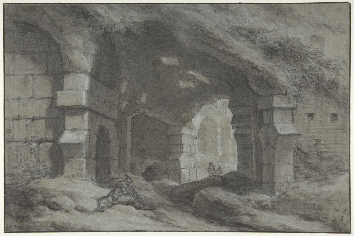 View Within the Colosseum, Rome by Charles Michel-Ange Challe, drawing, 1730-1778