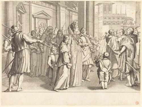 Grand Duchess at the Procession of the Young Girls by Jacques Callot, print, 1614