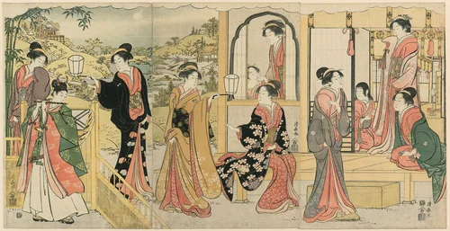 A Modern Version of Ushiwakamaru Serenading Princess Joruri by Torii Kiyonaga (鳥居清長), print, 1780-1790