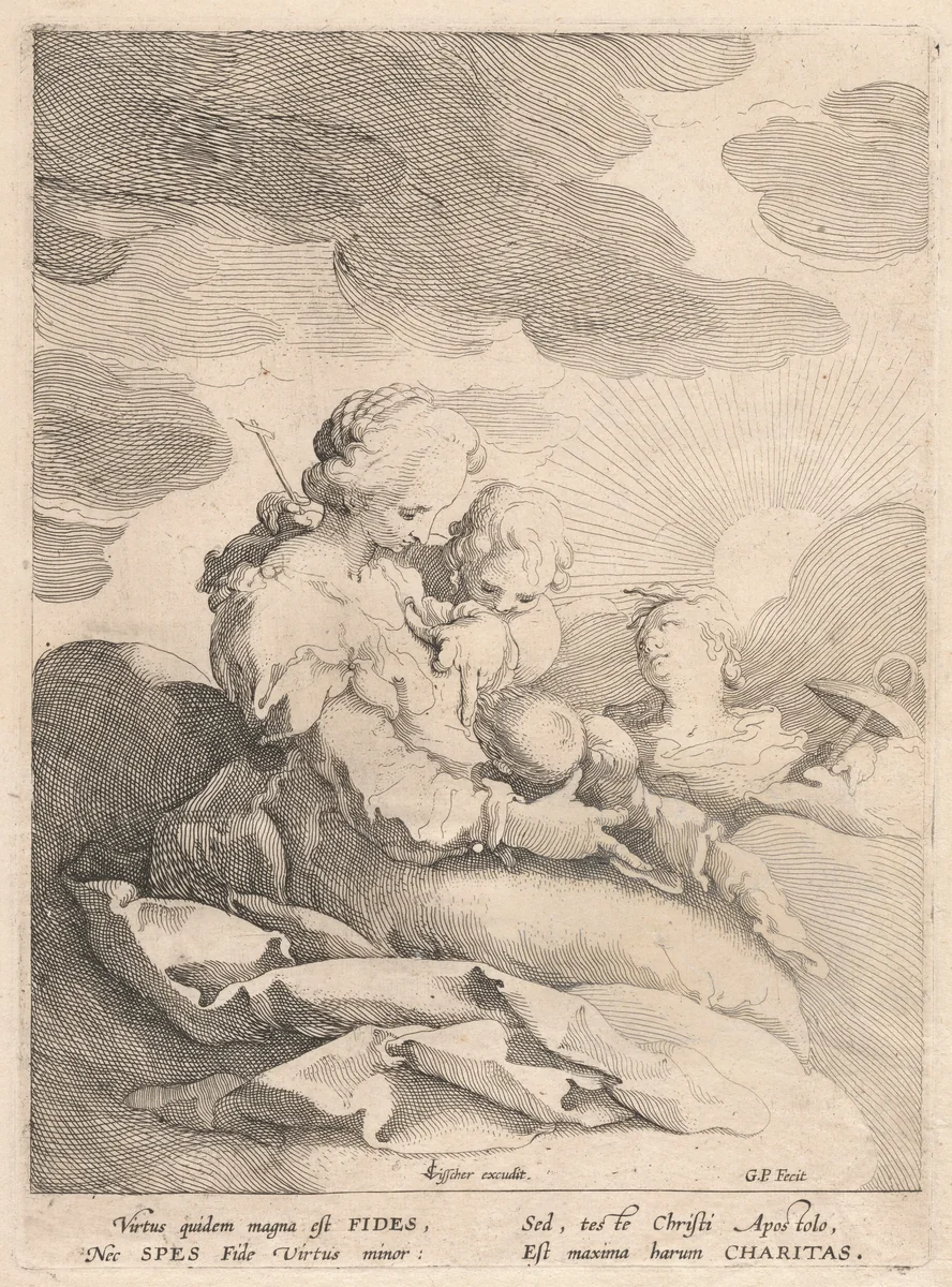 Charity with Faith and Hope by Gerrit Pietersz Sweelinck
Claes Jansz Visscher, print, 1588-1598