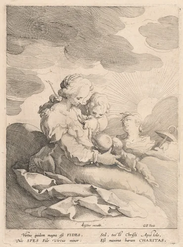 Charity with Faith and Hope by Gerrit Pietersz Sweelinck
Claes Jansz Visscher, print, 1588-1598