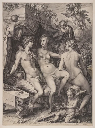 Sine Cerere et Baccho Friget Venus by Jan Saenredam, print, 1600