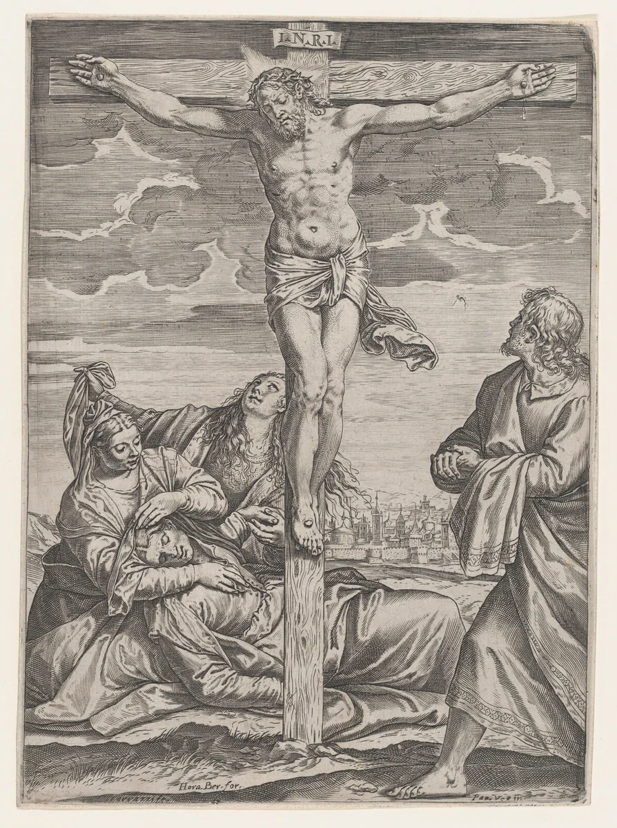 The Crucifixion by Agostino Carracci, print, 1582