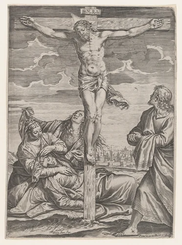 The Crucifixion by Agostino Carracci, print, 1582