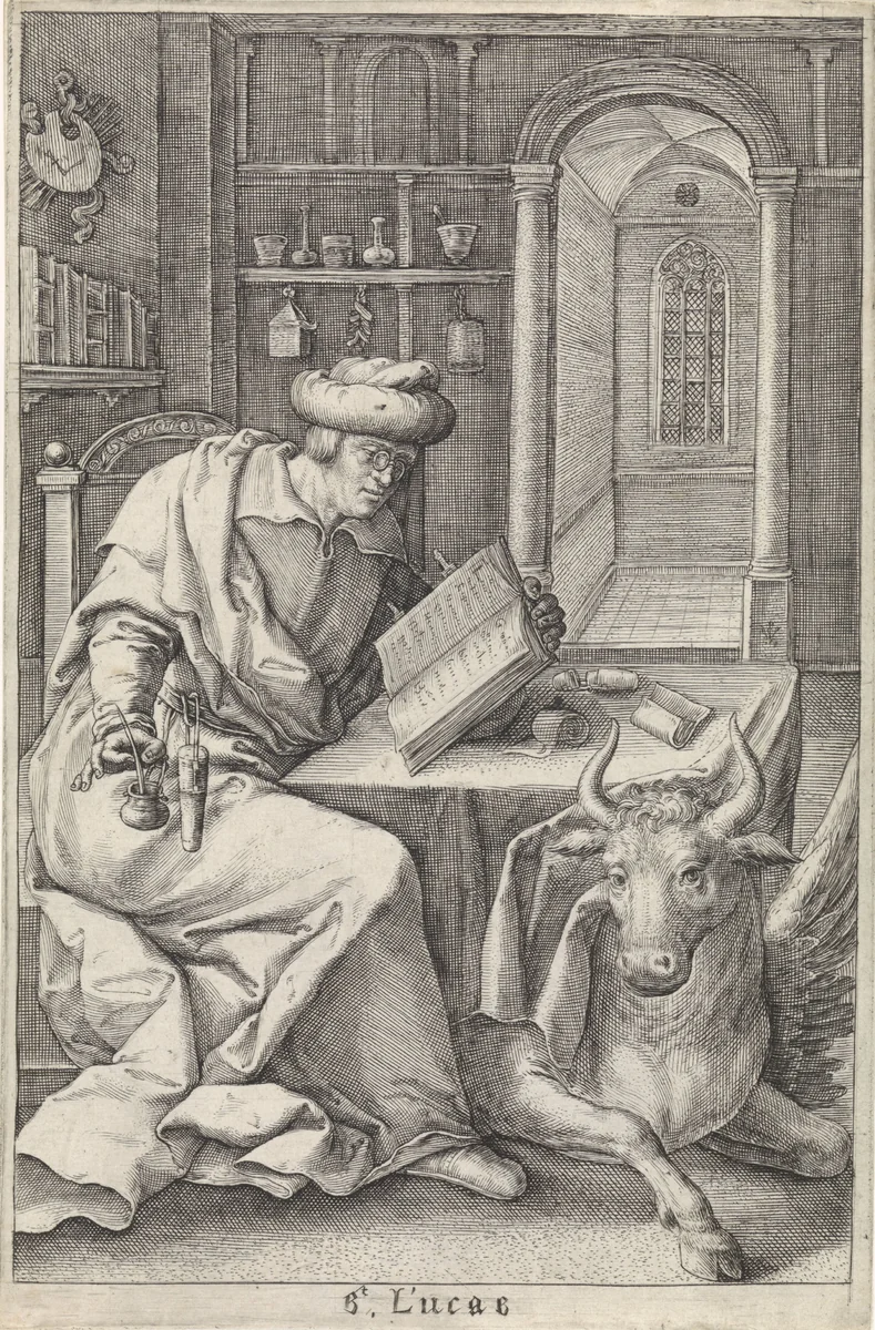 Evangelist Lucas by Unknown, print, 1574-1637