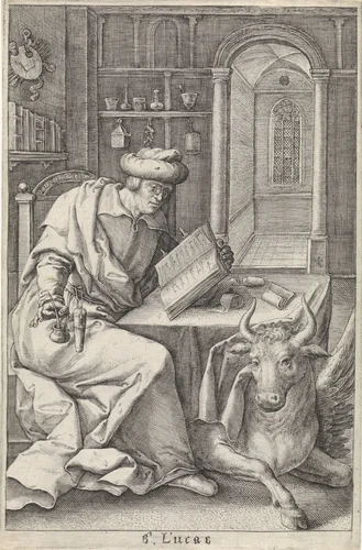 Evangelist Lucas by Unknown, print, 1574-1637