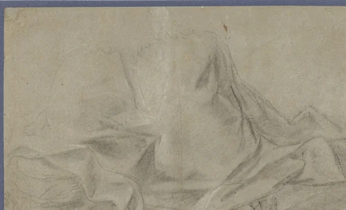 Schets voor het kleed van een knielende priester by Unknown, drawing, 1592-1647