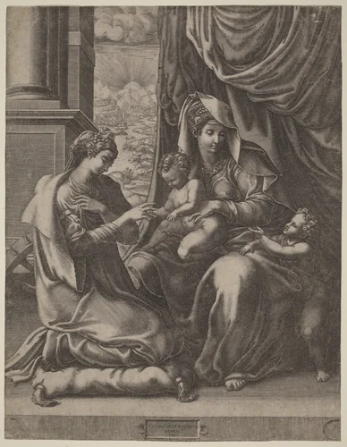 The Mystic Marriage of Saint Catherine by Giorgio Ghisi; Francesco Primaticcio, print, 1520-1582