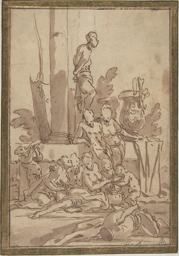 Bacchanalian Group with Children Drinking by Giulio Carpioni, drawing, 1613-1678