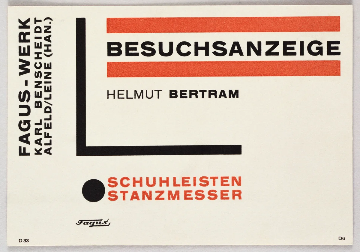 Fagus-Werk Besuchsanzeige, Helmut Bertram by Unknown Artist, design, 1925