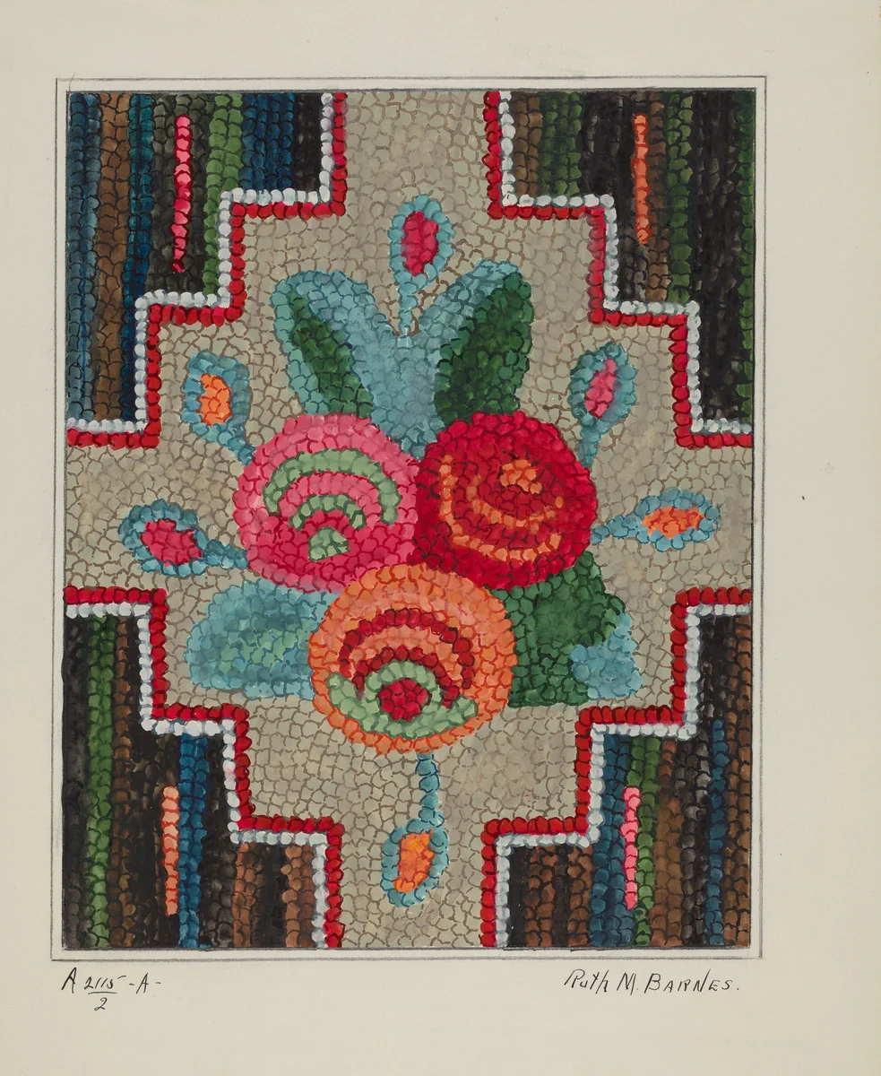 Hooked Rug by Ruth M. Barnes, index of american design, 1936