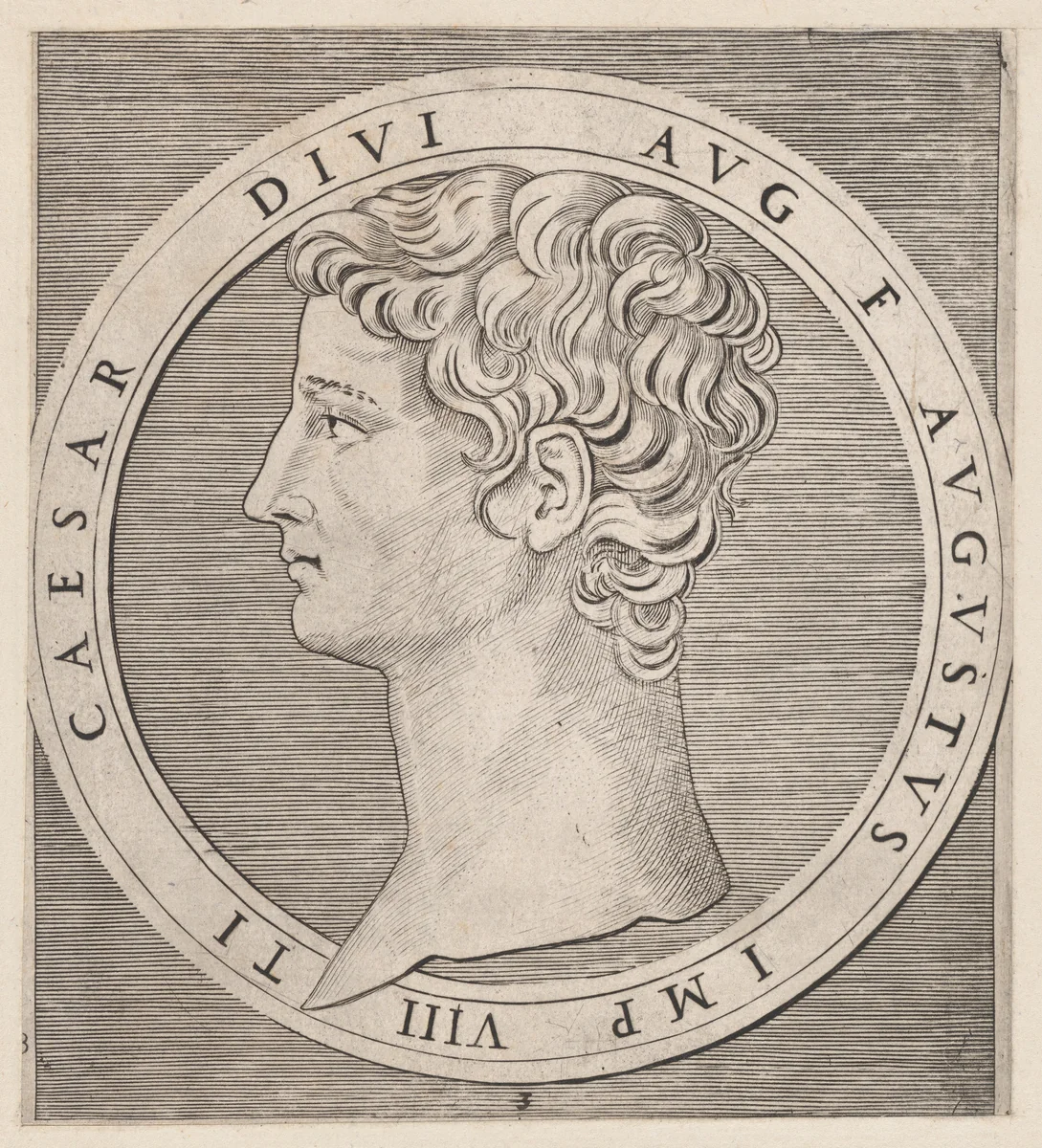 Tiberius, from The Twelve Caesars, from "Speculum Romanae Magnificentiae" by Marcantonio Raimondi, print, 1495-1539