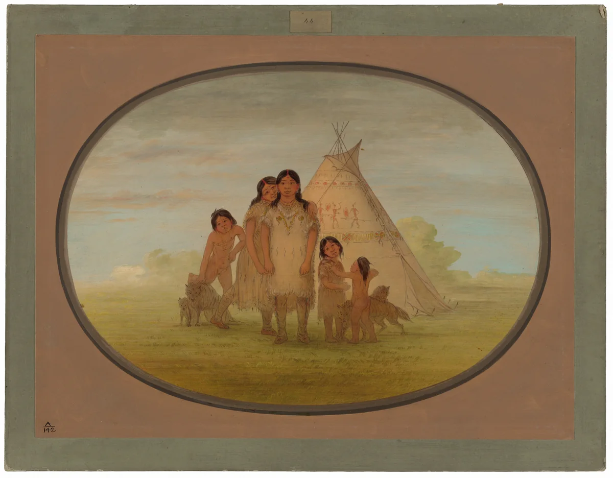 Camanchee Chief's Children and Wigwam by George Catlin, painting, 1861-1869