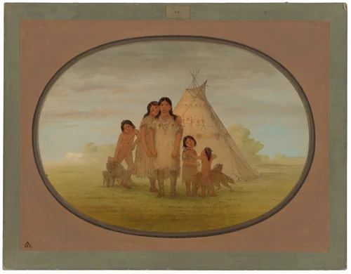 Camanchee Chief's Children and Wigwam by George Catlin, painting, 1861-1869