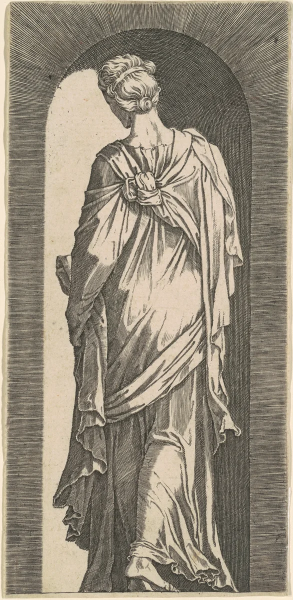 Sibyl Seen from the Back, Looking Downward to the Left by Lambert Suavius, print, 1510-1567