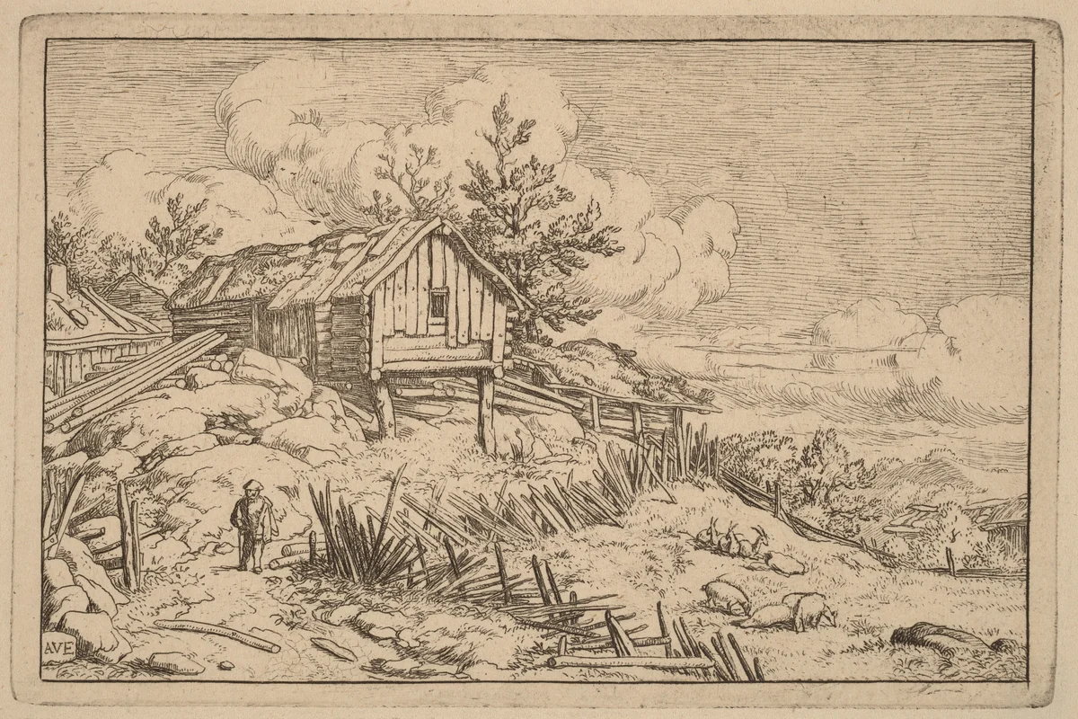 Man near Entry of a Ruinous Hedge by Allart van Everdingen, print, 1645-1656