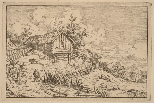 Man near Entry of a Ruinous Hedge by Allart van Everdingen, print, 1645-1656