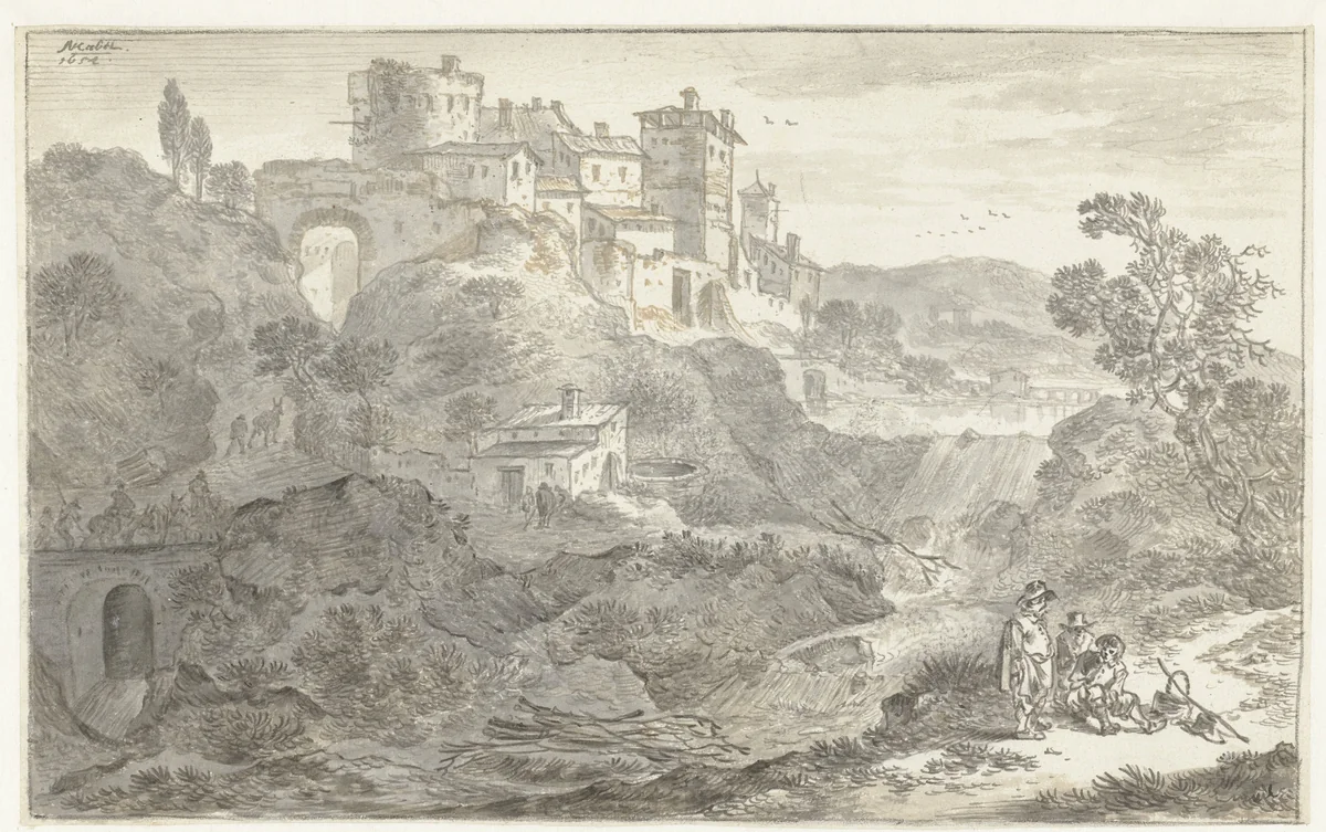 Italianate Landscape by Adriaen van der Kabel, drawing, 1654