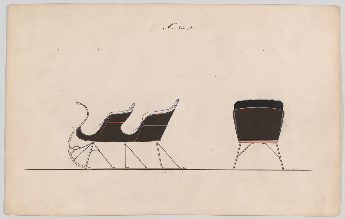 Design for 4 Seat Sleigh, no. 3422 by Brewster & Co., drawing, 1878